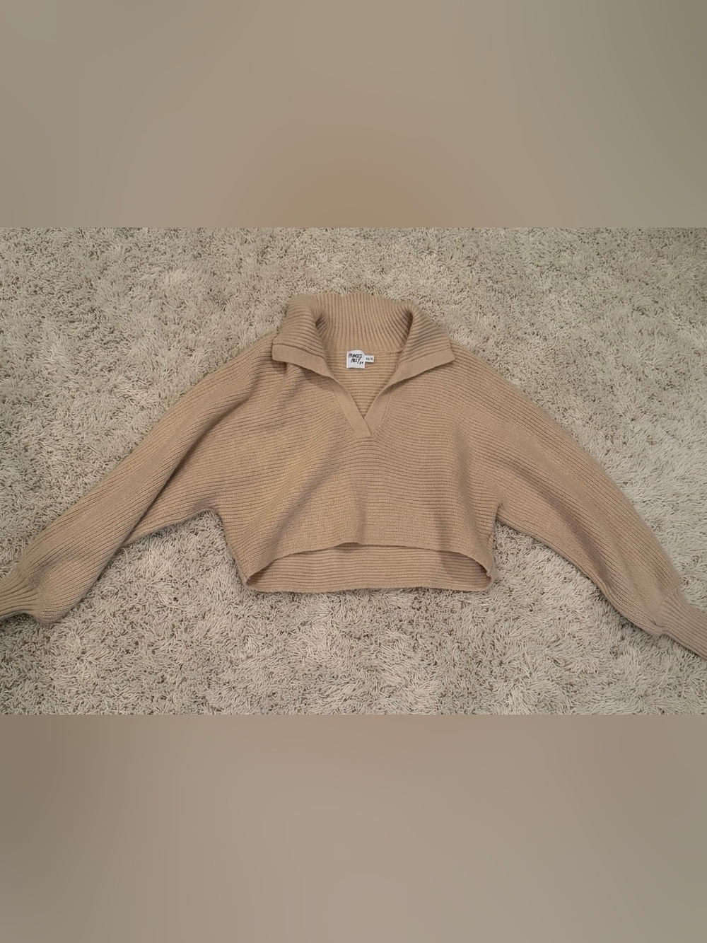 Princess Polly Cropped Ribbed Polo Sweater in Beige